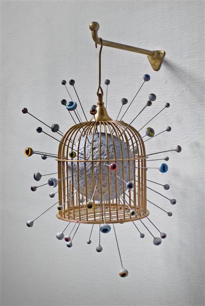 <span>Blue Moon</span><br />2008 - 21&quot x 16&quot x 15�&quot - bird cage, mixed media